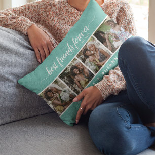Calligraphy Best Friends Forever Photo Collage Lumbar Cushion