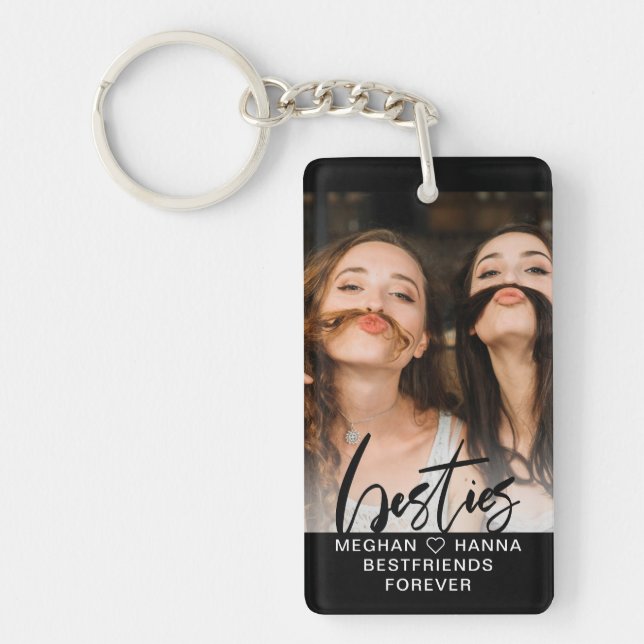 Calligraphy Besties minimal overlay photo Key Ring (Front)
