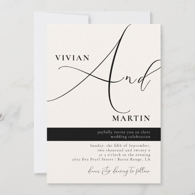 Calligraphy Big Bold "And" Black & White Wedding Invitation (Front)