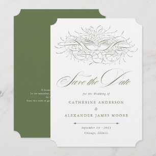 Calligraphy Bird Vintage Green Wedding Save The Date