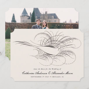 Calligraphy Bird Vintage Illustrated Wedding Photo Save The Date