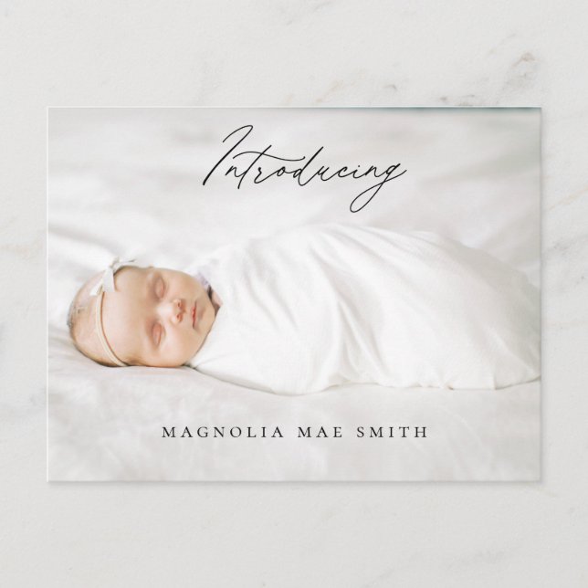 Calligraphy Birth Photo Postcard (Front)