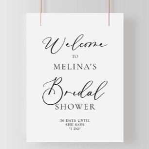 Calligraphy Black and Grey Bridal Shower Welcome  Poster