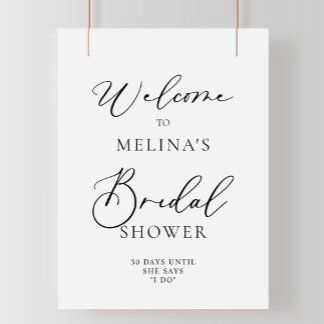 Calligraphy Black and Grey Bridal Shower Welcome Poster