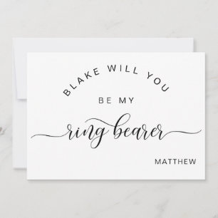 Calligraphy Black and White Be My Ring Bearer Card