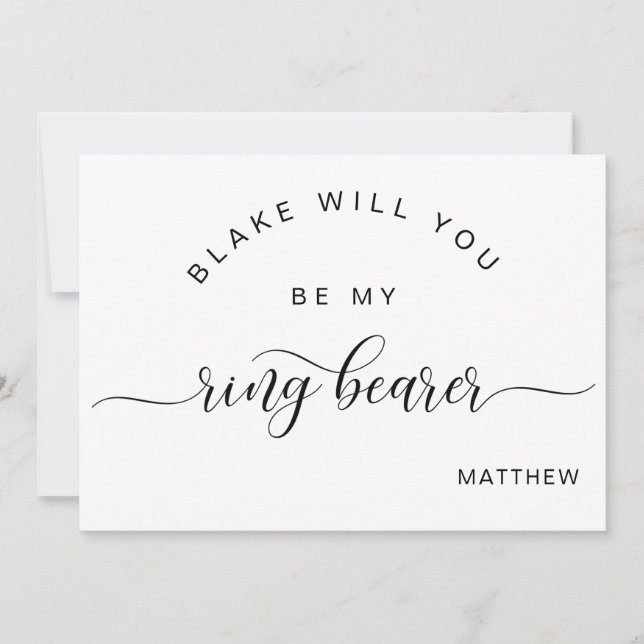 Calligraphy Black and White Be My Ring Bearer Card (Front)