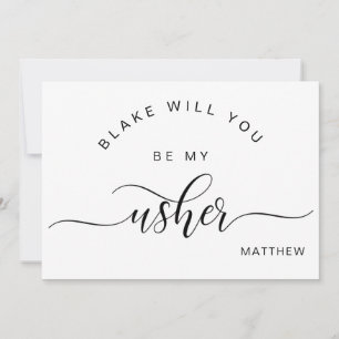 Calligraphy Black and White, Be My Usher Card