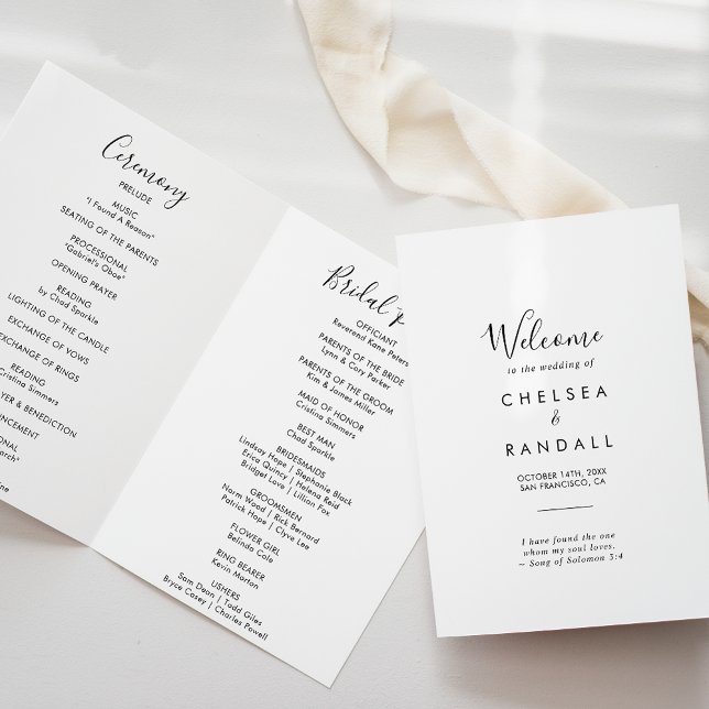 Calligraphy Black and White Folded Wedding  Programme (Creator Uploaded)