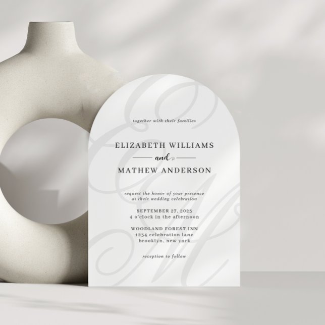 Calligraphy Black and White Monogram Arch Wedding Invitation (Creator Uploaded)