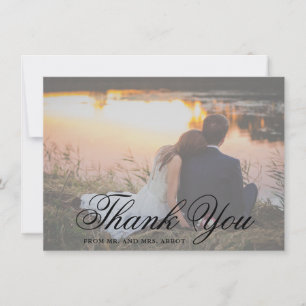 Calligraphy Black and White Photo Elegant Wedding Thank You Card