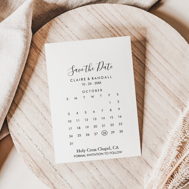 Calligraphy Black and White Save the Date Calendar (Creator Uploaded)