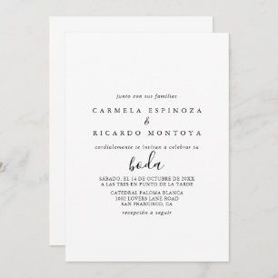 Calligraphy Black and White Spanish Wedding Invitation