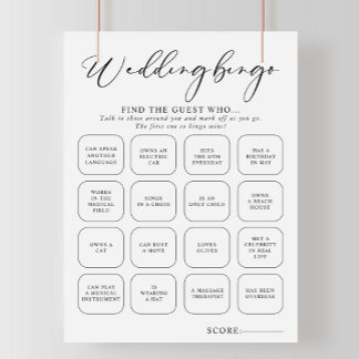 Calligraphy Black and White Wedding Bingo Game