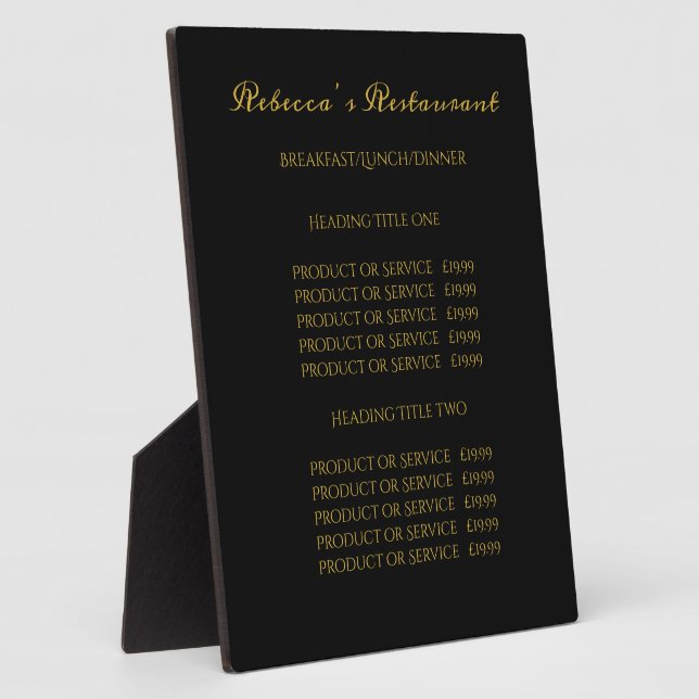 Calligraphy Black & Gold Business Pricing/Service  Plaque (Side)