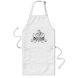 Calligraphy Black Rose Bridal Long Apron