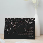 Calligraphy Black Rose Gold Confetti 60th Birthday Invitation<br><div class="desc">Elegant script flourish calligraphy with sparkling rose gold glitter confetti.</div>