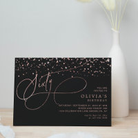 Calligraphy Black Rose Gold Confetti 60th Birthday