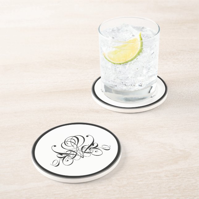 Calligraphy Black Rose Wedding Coaster (Side)