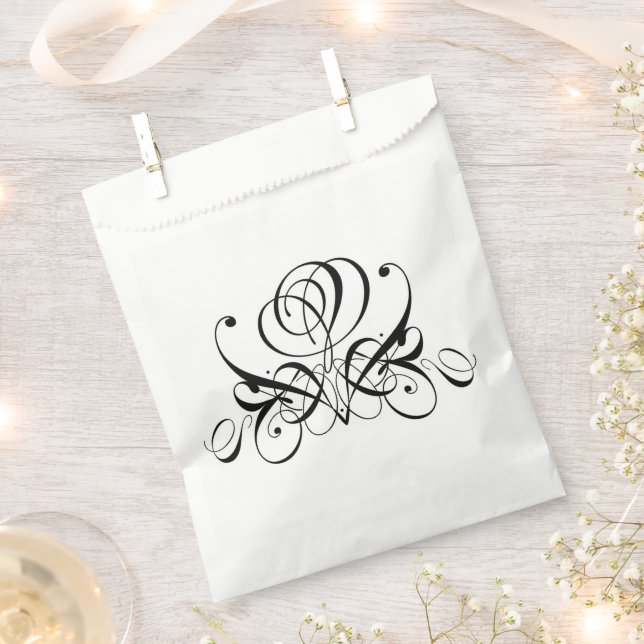 Calligraphy Black Rose Wedding Favour Bags (Clipped)