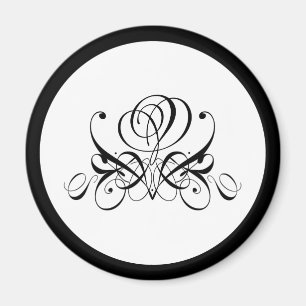Calligraphy Black Rose Wedding Magnet
