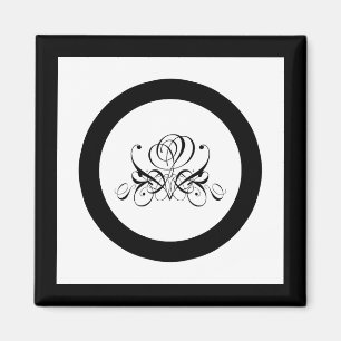 Calligraphy Black Rose Wedding Magnet
