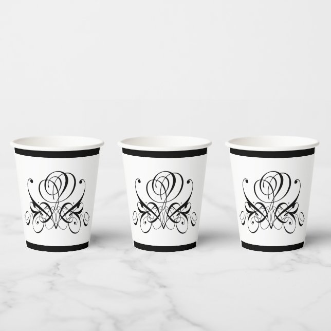 Calligraphy Black Rose Wedding Paper Cups (Multi)