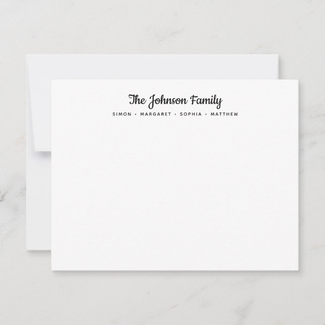 Calligraphy Black Script Family Name Stationery Card (Front)
