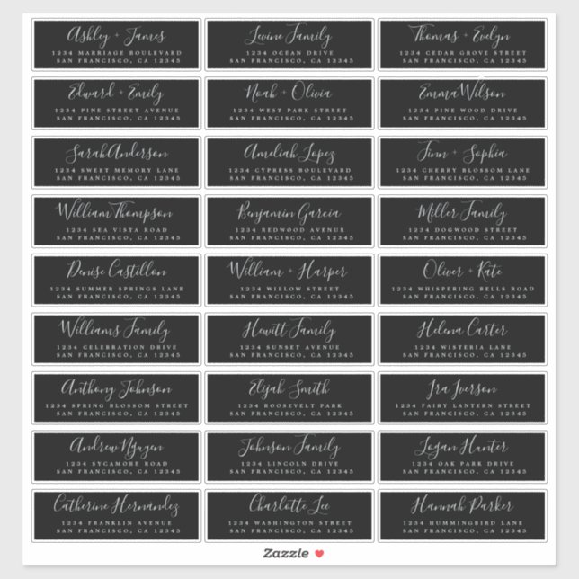 Calligraphy Black Wedding Guest Address Labels (Sheet)