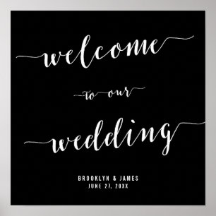 Calligraphy Black Wedding Reception Sign 15x15