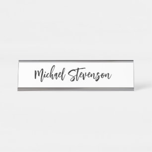 Calligraphy Black White Personalised Plain Modern Desk Name Plate