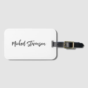 Calligraphy Black White Personalised Plain Modern Luggage Tag
