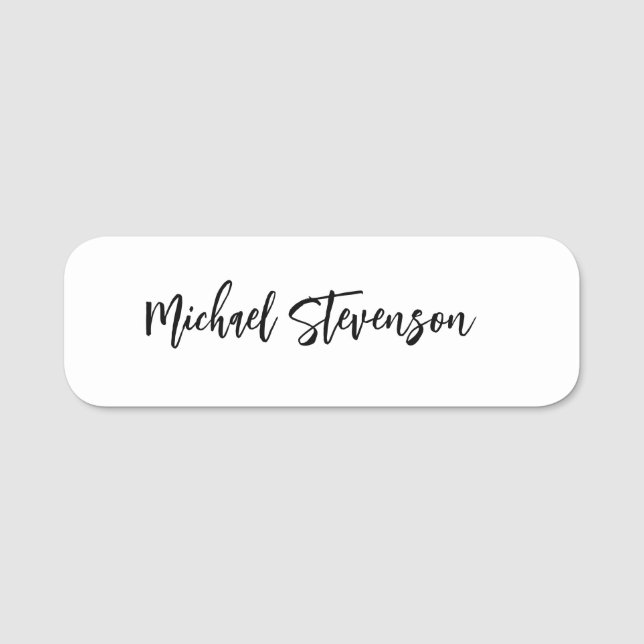 Calligraphy Black White Personalised Plain Modern Name Tag (Front)