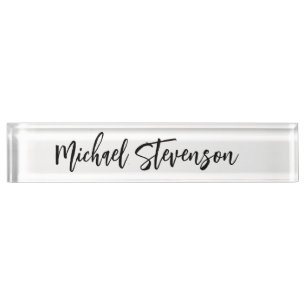 Calligraphy Black White Personalised Plain Modern Nameplate