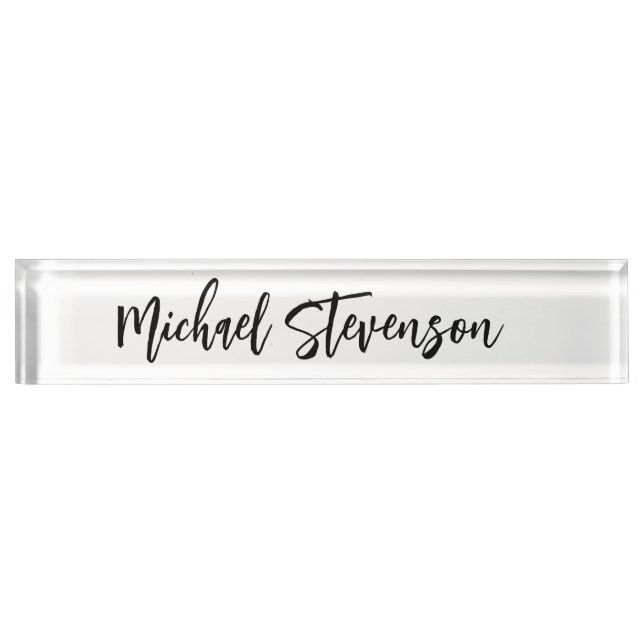 Calligraphy Black White Personalised Plain Modern Nameplate (Front)