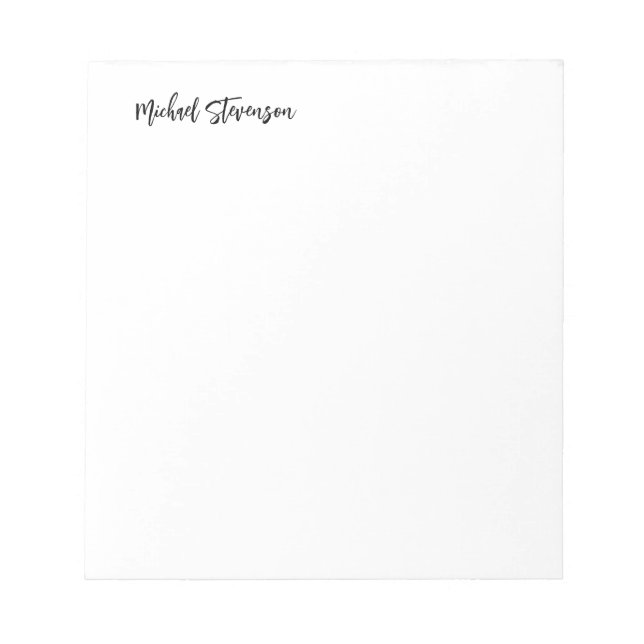 Calligraphy Black White Personalised Plain Modern Notepad (Front)