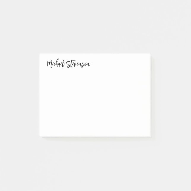 Calligraphy Black White Personalised Plain Modern Post-it Notes (Front)