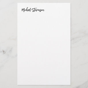 Calligraphy Black White Personalised Plain Modern Stationery