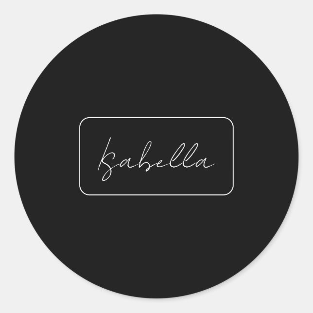 Calligraphy Black White Plain Creative Modern Name Classic Round Sticker (Front)
