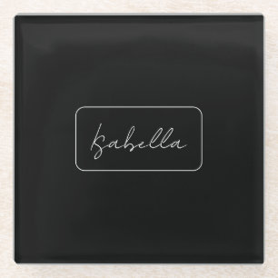 Calligraphy Black White Plain Creative Modern Name Glass Coaster