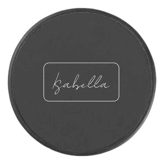 Calligraphy Black White Plain Creative Modern Name Hockey Puck (Front)