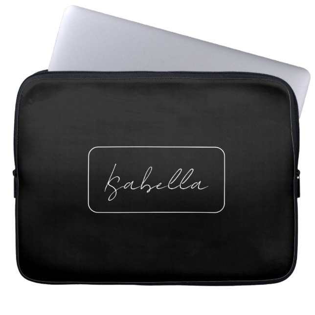 Calligraphy Black White Plain Creative Modern Name Laptop Sleeve (Front)