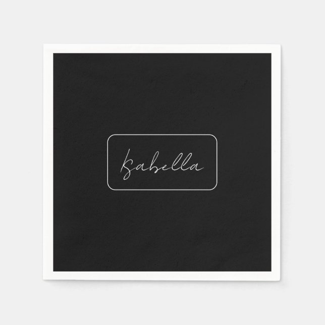 Calligraphy Black White Plain Creative Modern Name Napkin (Front)