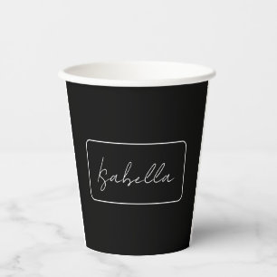 Calligraphy Black White Plain Creative Modern Name Paper Cups