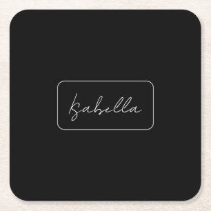 Calligraphy Black White Plain Creative Modern Name Square Paper Coaster