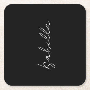 Calligraphy Black White Plain Creative Modern Name Square Paper Coaster