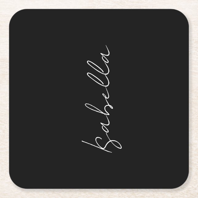 Calligraphy Black White Plain Creative Modern Name Square Paper Coaster (Front)