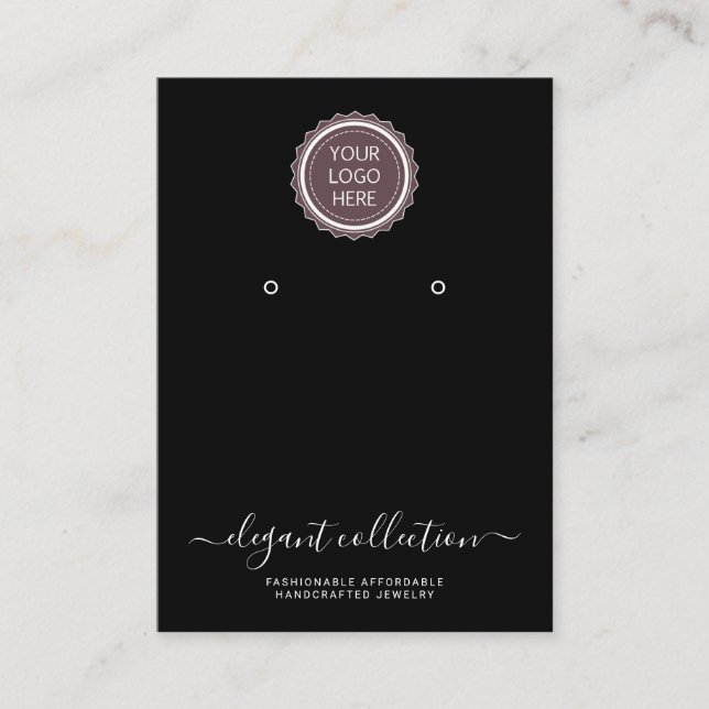 Calligraphy Black White Your Logo Earring Display Business Card (Front)