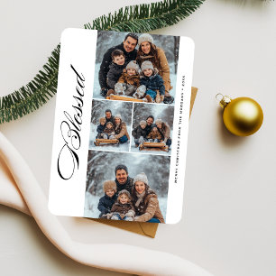 Calligraphy Blessed 4 Photo Religious Christmas Holiday Card