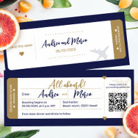 Calligraphy Blue And Gold Boarding Pass Wedding