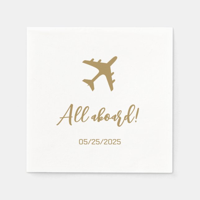 Calligraphy Blue And Gold Boarding Pass Wedding Napkin (Front)